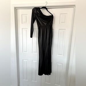 Black pleather one shouldered maxi